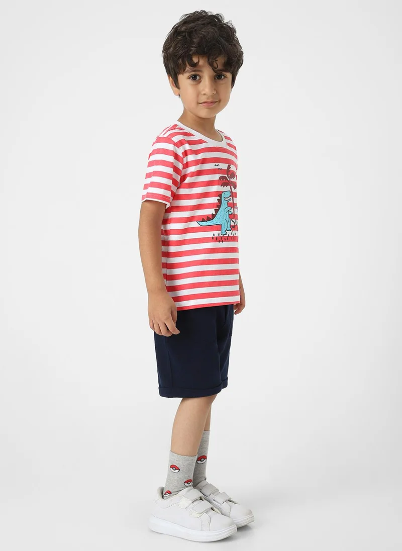 Nautinati Nautinati Boys' Cotton Dino Printed T-shirt and Denim Shorts