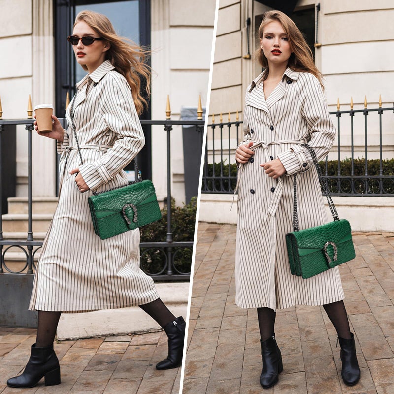 DEEPMEOW Leather Shoulder Bag Chain Purse for Women - Fashion Crossbody Bags Vintage Snake Print Underarm Bag Square Satchel Clutch Handbagï¼ˆGreenï¼‰ - Image 2