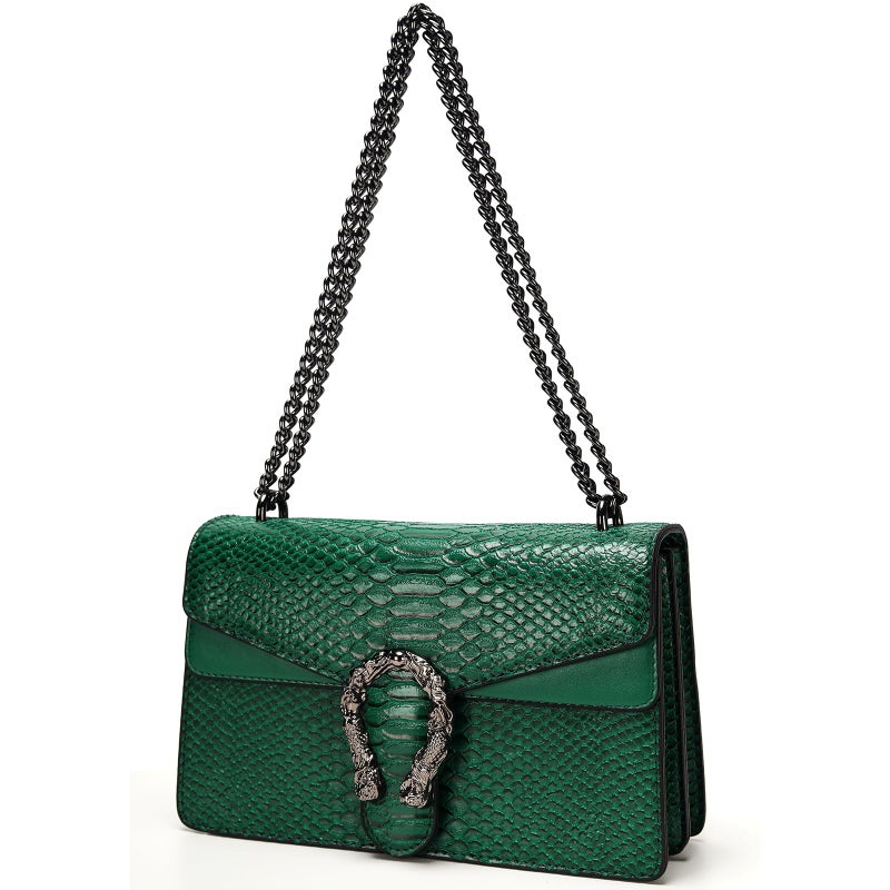 DEEPMEOW Leather Shoulder Bag Chain Purse for Women - Fashion Crossbody Bags Vintage Snake Print Underarm Bag Square Satchel Clutch Handbagï¼ˆGreenï¼‰ - Image 1