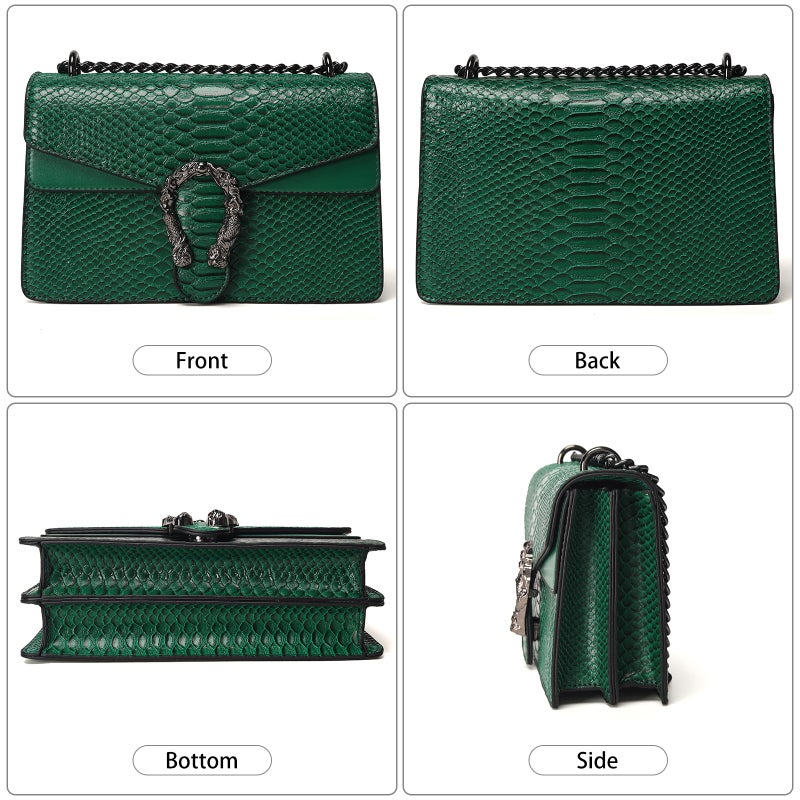 DEEPMEOW Leather Shoulder Bag Chain Purse for Women - Fashion Crossbody Bags Vintage Snake Print Underarm Bag Square Satchel Clutch Handbagï¼ˆGreenï¼‰ - Image 4
