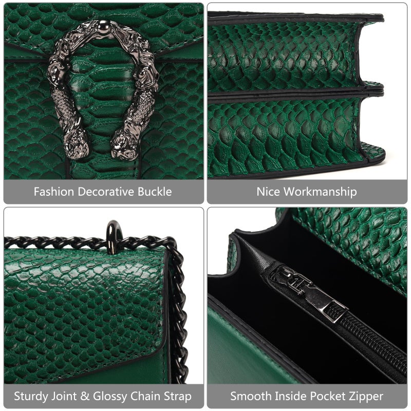 DEEPMEOW Leather Shoulder Bag Chain Purse for Women - Fashion Crossbody Bags Vintage Snake Print Underarm Bag Square Satchel Clutch Handbagï¼ˆGreenï¼‰ - Image 5