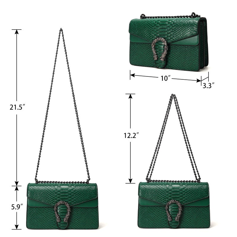 DEEPMEOW Leather Shoulder Bag Chain Purse for Women - Fashion Crossbody Bags Vintage Snake Print Underarm Bag Square Satchel Clutch Handbagï¼ˆGreenï¼‰ - Image 3