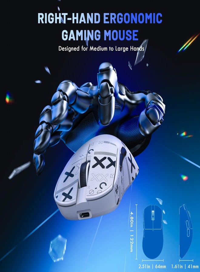 ماجيك-ريفاينر ماوس الألعاب اللاسلكي فائق الخفة MAGIC-REFINER X2، موديل BK3633، ثلاثي الأوضاع (بلوتوث/2.4 جيجا هرتز/سلكي) مع شريط لاصق مانع للانزلاق، دقة 25000 نقطة في البوصة، معدل استجابة 1000 هرتز، بطارية 500 مللي أمبير، حجم كبير، 5 أزرار قابلة للبرمجة لأجهزة الكمبيوتر الشخصية/ماك، لون أبيض احترافي - Image 5