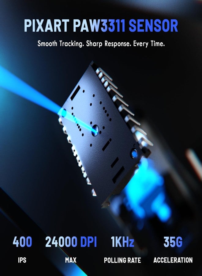 ماجيك-ريفاينر ماوس الألعاب اللاسلكي فائق الخفة MAGIC-REFINER X2، موديل BK3633، ثلاثي الأوضاع (بلوتوث/2.4 جيجا هرتز/سلكي) مع شريط لاصق مانع للانزلاق، دقة 25000 نقطة في البوصة، معدل استجابة 1000 هرتز، بطارية 500 مللي أمبير، حجم كبير، 5 أزرار قابلة للبرمجة لأجهزة الكمبيوتر الشخصية/ماك، لون أبيض احترافي - Image 3