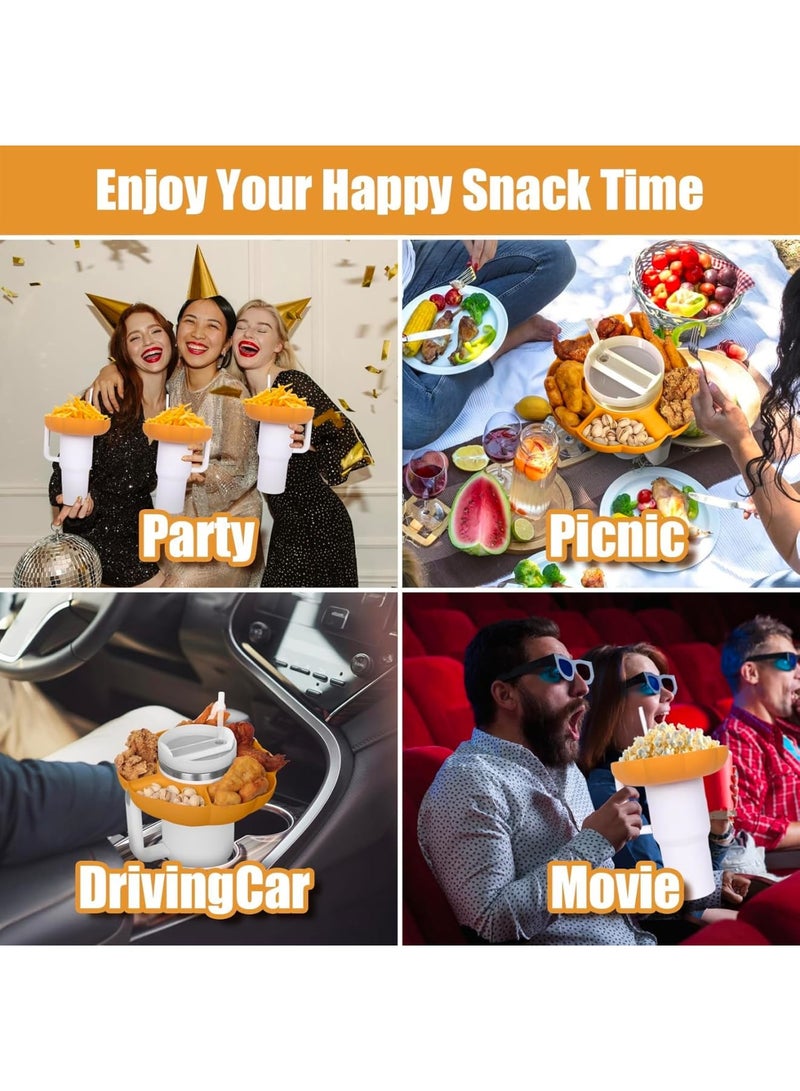 SOLARAE Snack Bowl for Stanley 40 oz Cup with Handle, Snack Tray on Top for Stanley Cup Accessories, Reusable Silicone Snack Ring for Tumbler, Gifts for Women, 40 oz, orange - Image 5