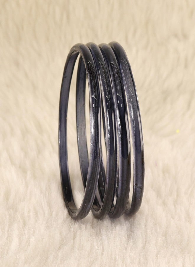 STYOLLO Trendy Transparent Glass Kada Set for Women & Girls | Daily Bangles | Puja Ready Chudi | Elegant Traditional Jewelry for Wedding, Festival & Party Styling - Set of 4 (SYL_ABS5-Black-2.8) - Image 5