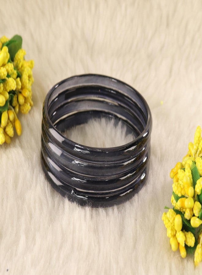 STYOLLO Trendy Transparent Glass Kada Set for Women & Girls | Daily Bangles | Puja Ready Chudi | Elegant Traditional Jewelry for Wedding, Festival & Party Styling - Set of 4 (SYL_ABS5-Black-2.8) - Image 3