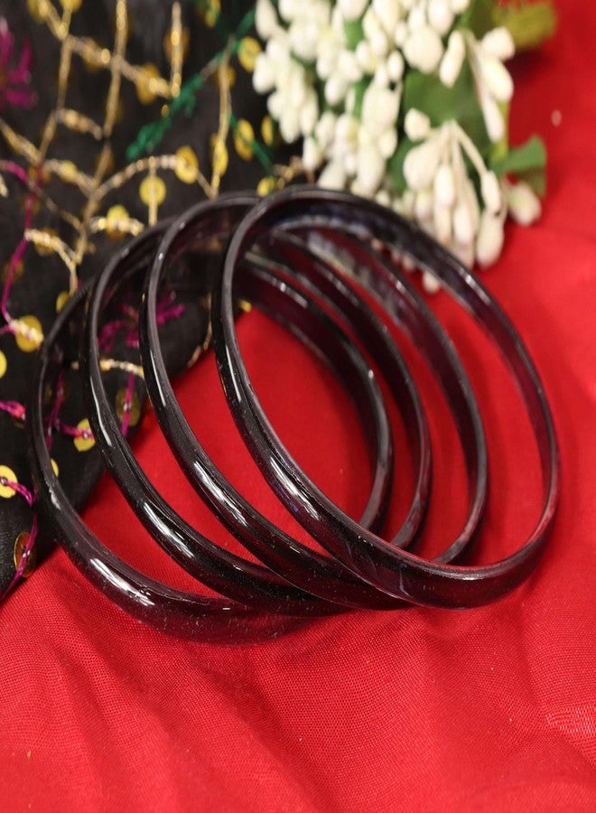 STYOLLO Trendy Transparent Glass Kada Set for Women & Girls | Daily Bangles | Puja Ready Chudi | Elegant Traditional Jewelry for Wedding, Festival & Party Styling - Set of 4 (SYL_ABS5-Black-2.8) - Image 4