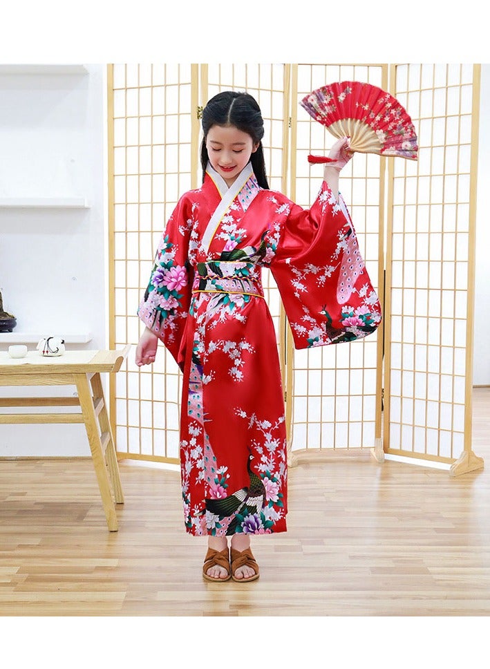 Japanese Traditional Dress Kimono Robe for Kids Girls Costume（Clothes &Fan） - Image 3