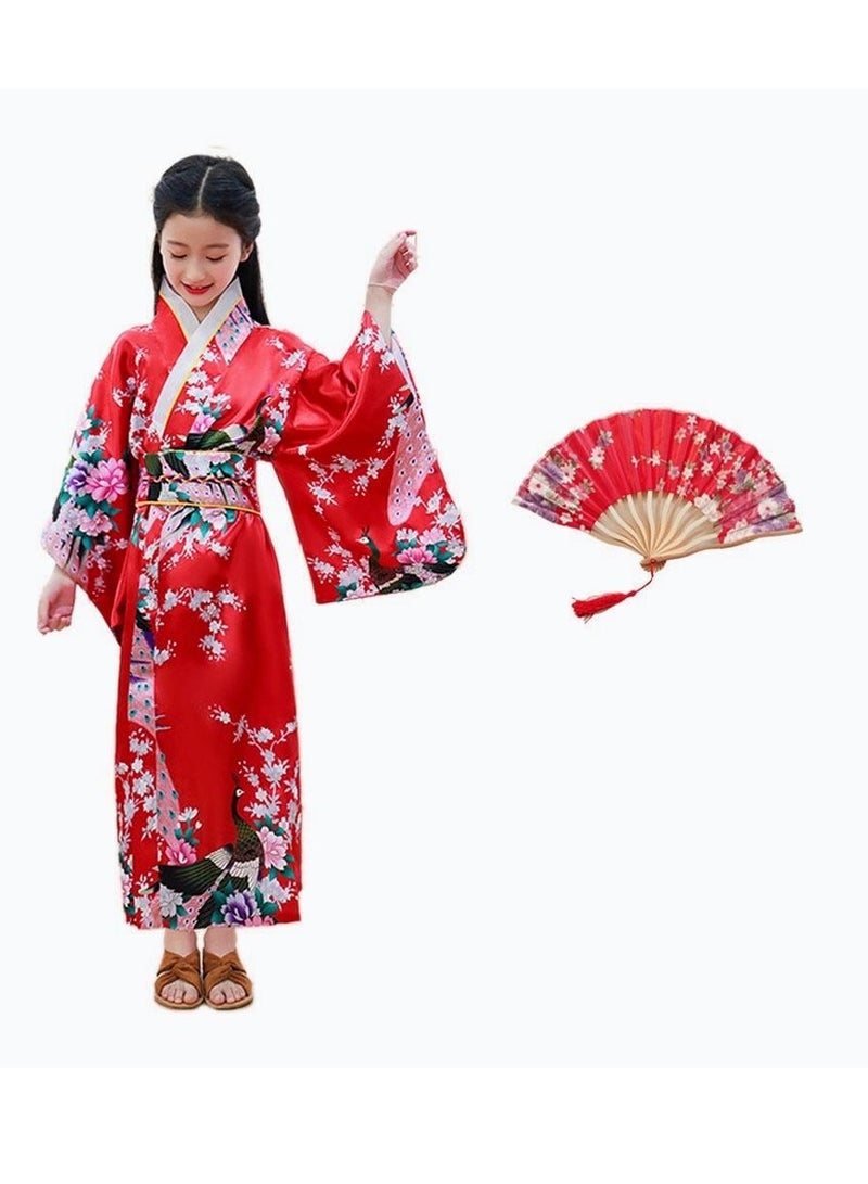 Japanese Traditional Dress Kimono Robe for Kids Girls Costume（Clothes &Fan） - Image 2