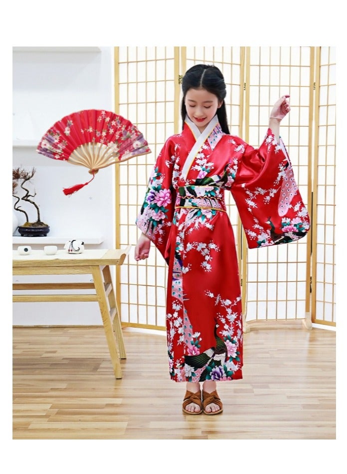 Japanese Traditional Dress Kimono Robe for Kids Girls Costume（Clothes &Fan） - Image 1
