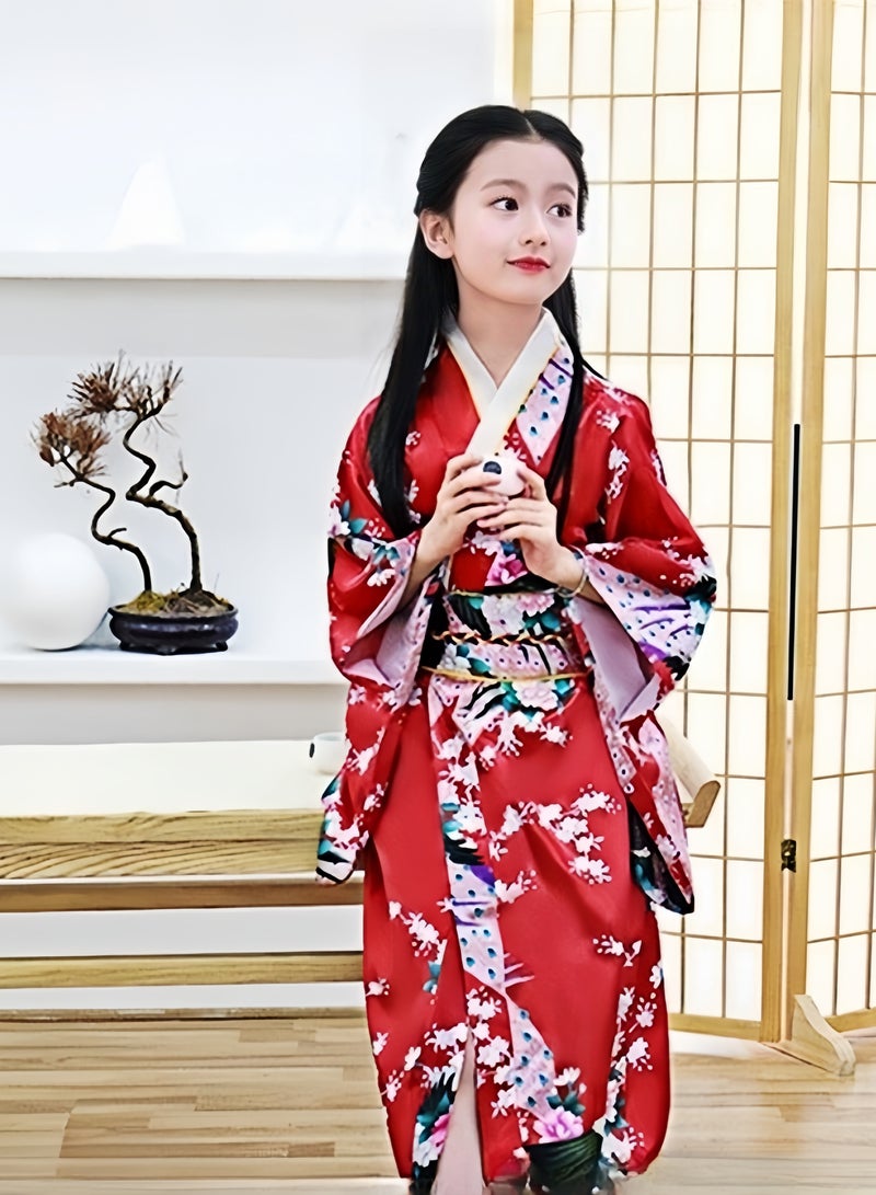 Japanese Traditional Dress Kimono Robe for Kids Girls Costume（Clothes &Fan） - Image 4