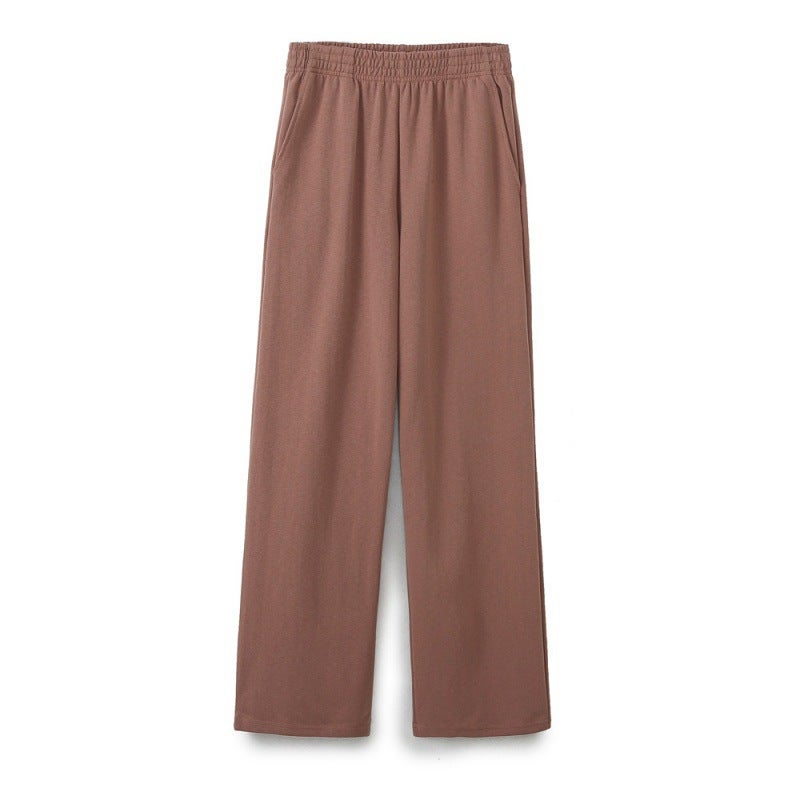 2024 Cross-border Summer European and American Womens Solid Color Base Shirt Round Neck Casual Loose T-shirt Straight Trousers E73815 Bean Pants A02