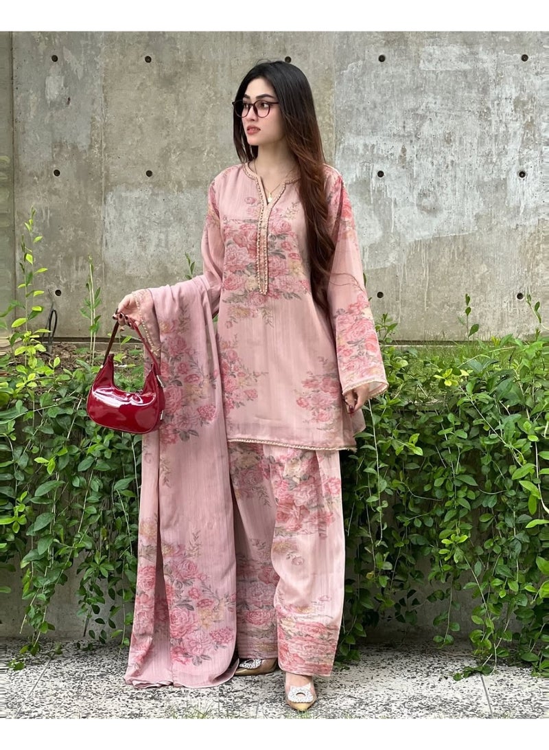 طقم بدلة السلوار من الجورجيت الصناعي للنساء. - Image 1