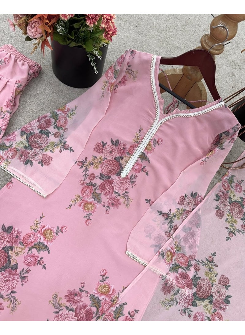 طقم بدلة السلوار من الجورجيت الصناعي للنساء. - Image 2