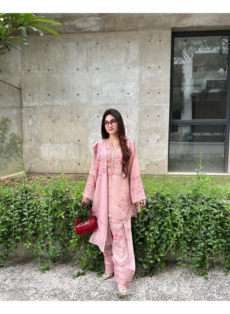 طقم بدلة السلوار من الجورجيت الصناعي للنساء. - Image 4