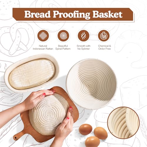 MINO ANT Sourdough Starter Kit 9 Round Banneton Proofing Basket 36oz Sourdough Starter Jar Bread Lame Dough Scraper Dough Whisk Silicone Bread Sling - Image 3