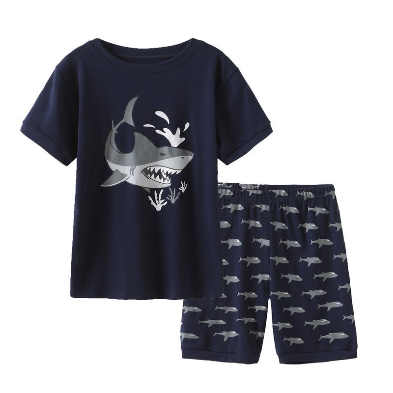 MyFav Big Boys Pajamas 2 Piece Short PJS Cute Cartoon Sleepwear Navy, 8Y - Image 1