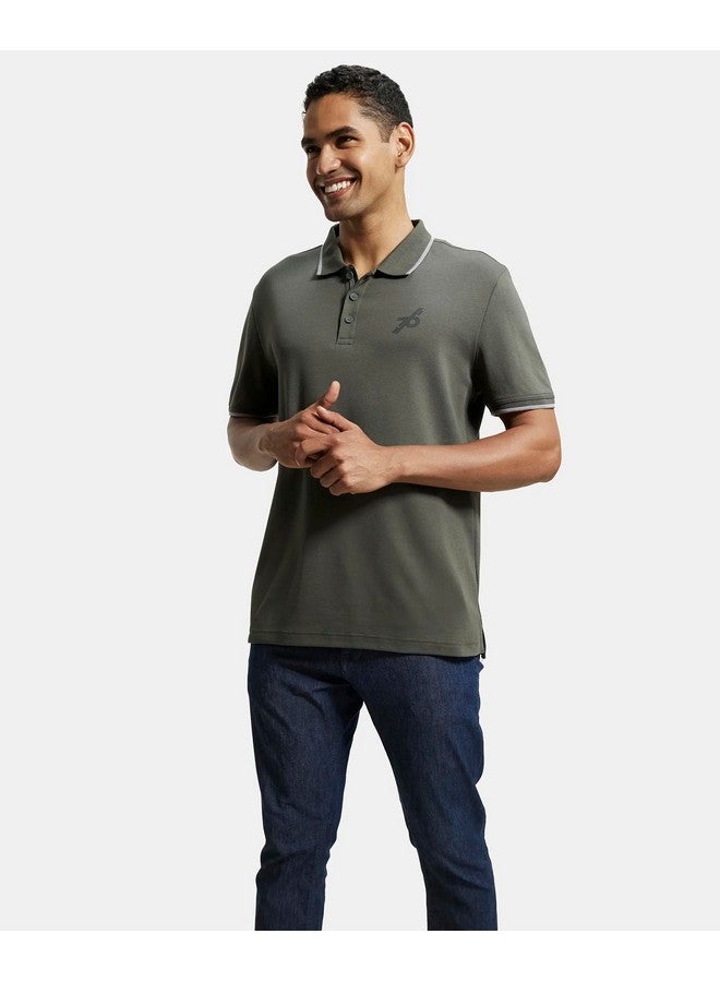 JOCKEY Jockey Men's Super Combed Cotton Rich Regular Fit Solid Sport Polo T-Shirt_Style_3911_Deep Olive_M  - Image 4
