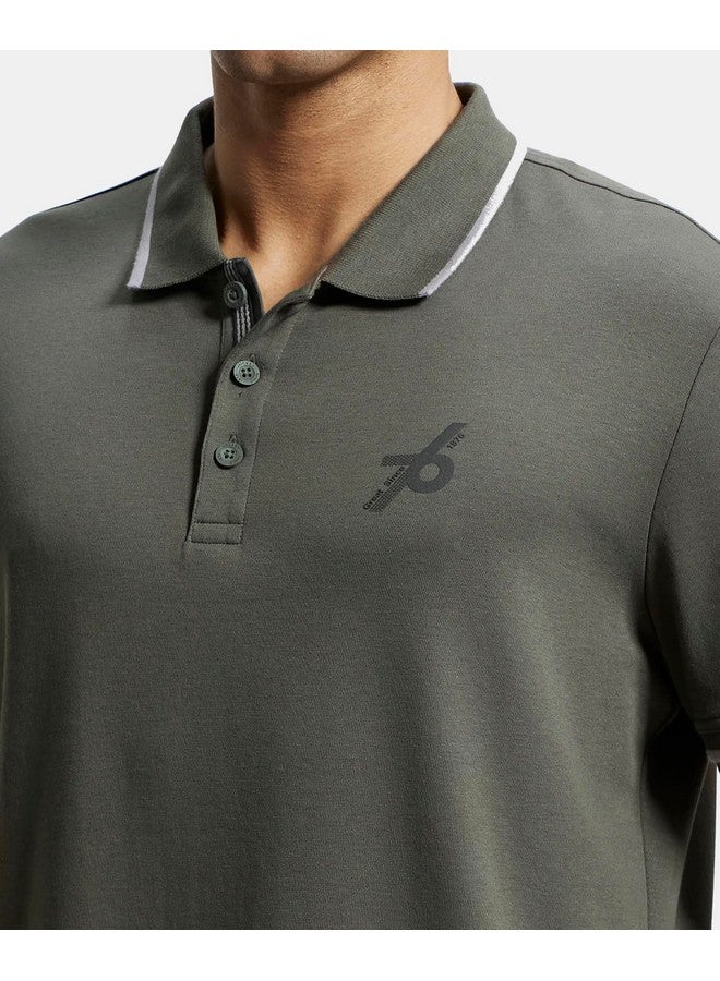 JOCKEY Jockey Men's Super Combed Cotton Rich Regular Fit Solid Sport Polo T-Shirt_Style_3911_Deep Olive_M  - Image 5