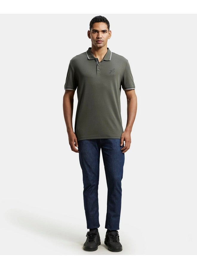 JOCKEY Jockey Men's Super Combed Cotton Rich Regular Fit Solid Sport Polo T-Shirt_Style_3911_Deep Olive_M  - Image 2