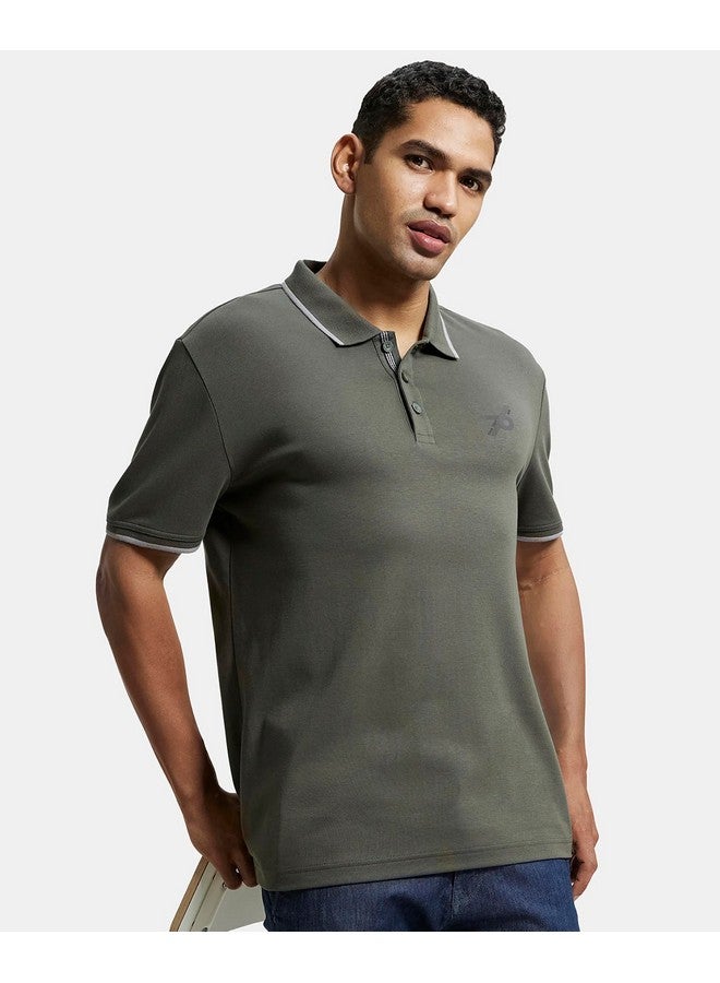 JOCKEY Jockey Men's Super Combed Cotton Rich Regular Fit Solid Sport Polo T-Shirt_Style_3911_Deep Olive_M  - Image 3