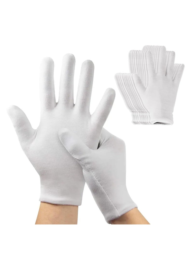 Tanyaz 12 Pairs White Cotton Gloves, Soft and Stretchable Gloves for Jewelry and Coin Inspection, Serving, and Archive Handling, Reusable Cloth Gloves for Men and Women  - Image 1