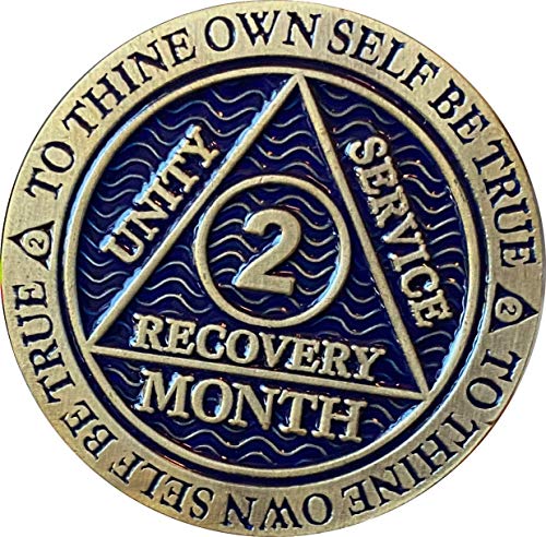 RecoveryChip 2 Month AA Medallion Antique Blue Color 60 Day Sobriety Chip - Image 1