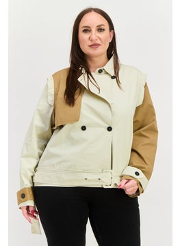 Women Colorblock Trench Coat, Tan