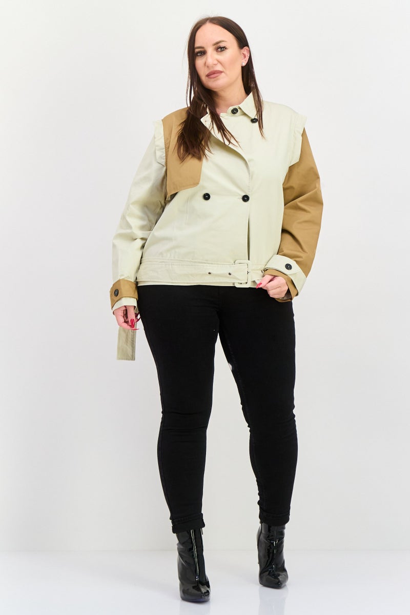 Unique21 Women Colorblock Trench Coat, Tan - Image 4