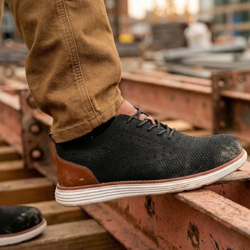 Furuian Steel Toe Shoes for Men Safety Shoes for Men Casual Dress Work Sneakers Lightweight Steel Toe Work Sneakers Comfortable Safety Tennis Oxfords Black - Image 3