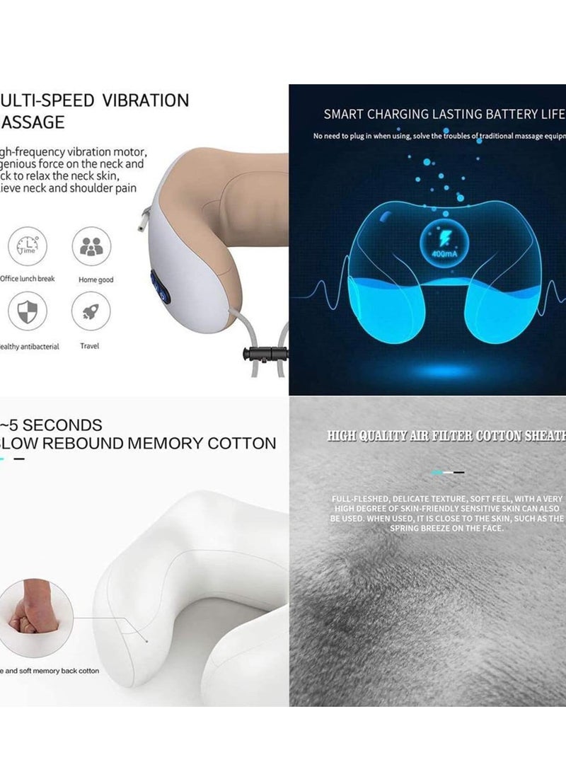 ELTRAZONE Travel Pillows For Sleeping Airplane, Portable Electric Neck Massager Soft Comfortable Breathable U-Shaped Memory Foam Massage Neck Pillow For Car Home And Office - Image 5