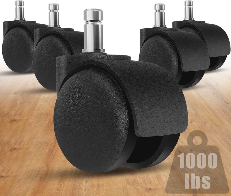 Omyoffice Office Chair Wheels - 2 Inch Chair Caster Wheel Set of 5, Heavy Duty Chair Wheel Replacement Supports 1000 lbs, No Noise, Suitable for Hardwood Floors and Carpets - Image 1
