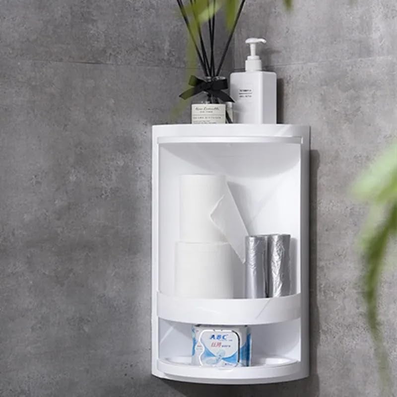 Delavala 360Bathroom Corner Storage Suction Cup Storage Rack Bathroom Accessories WallMounted Storage Cabinet Corner Shelf for Shampoo Cosmetics Kitchen Household Bathroom Triangle Medium - Image 3