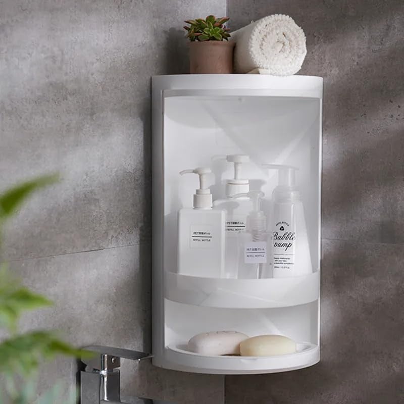 Delavala 360Bathroom Corner Storage Suction Cup Storage Rack Bathroom Accessories WallMounted Storage Cabinet Corner Shelf for Shampoo Cosmetics Kitchen Household Bathroom Triangle Medium - Image 1