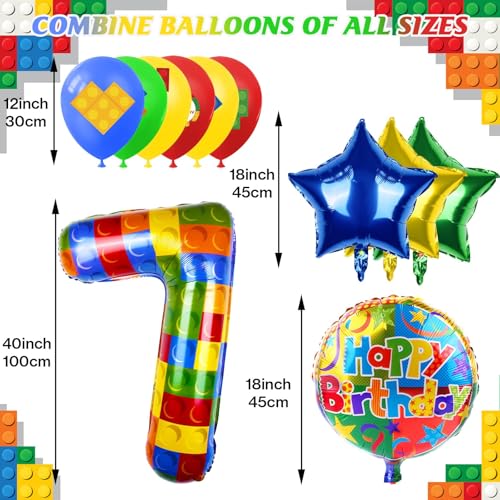 AXBMM 40 Inch Building Block Number Balloon Colorful Number Block Foil Balloons Large Big Numbers Helium Balloon for Girls Boys 7th Birthday Brick Theme Party Decorations Number 7 - Image 3