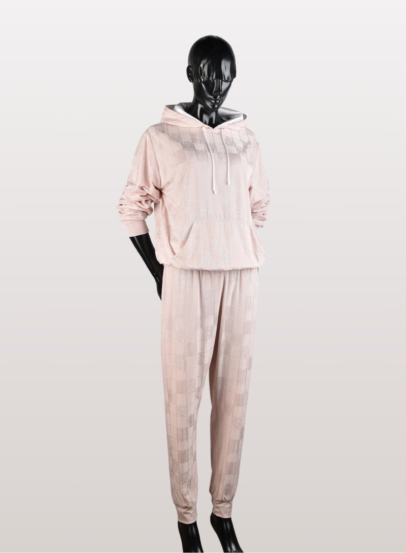 Sana'a Kayum Old Rose Jacquard Textured Hoodie And Track Set  - Image 1