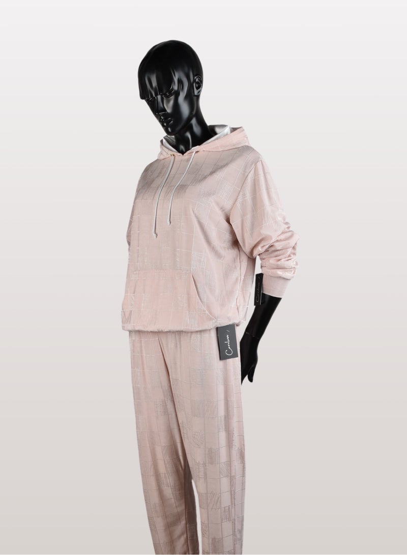 Sana'a Kayum Old Rose Jacquard Textured Hoodie And Track Set  - Image 2