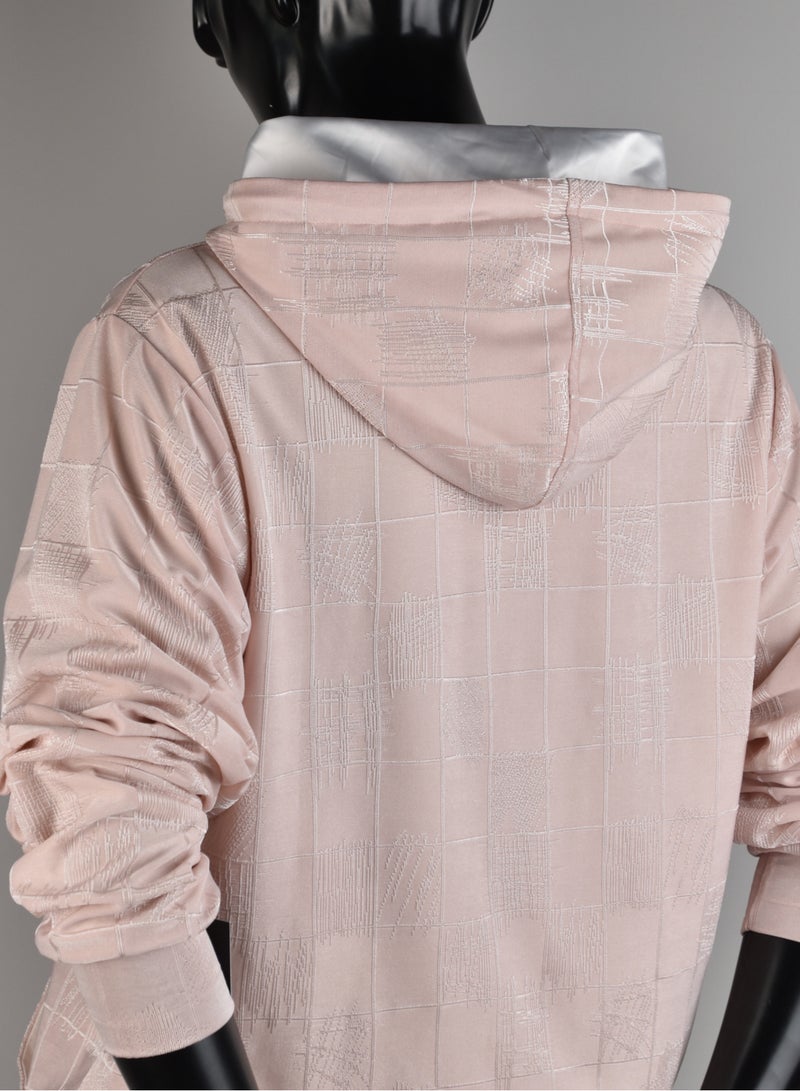 Sana'a Kayum Old Rose Jacquard Textured Hoodie And Track Set  - Image 4