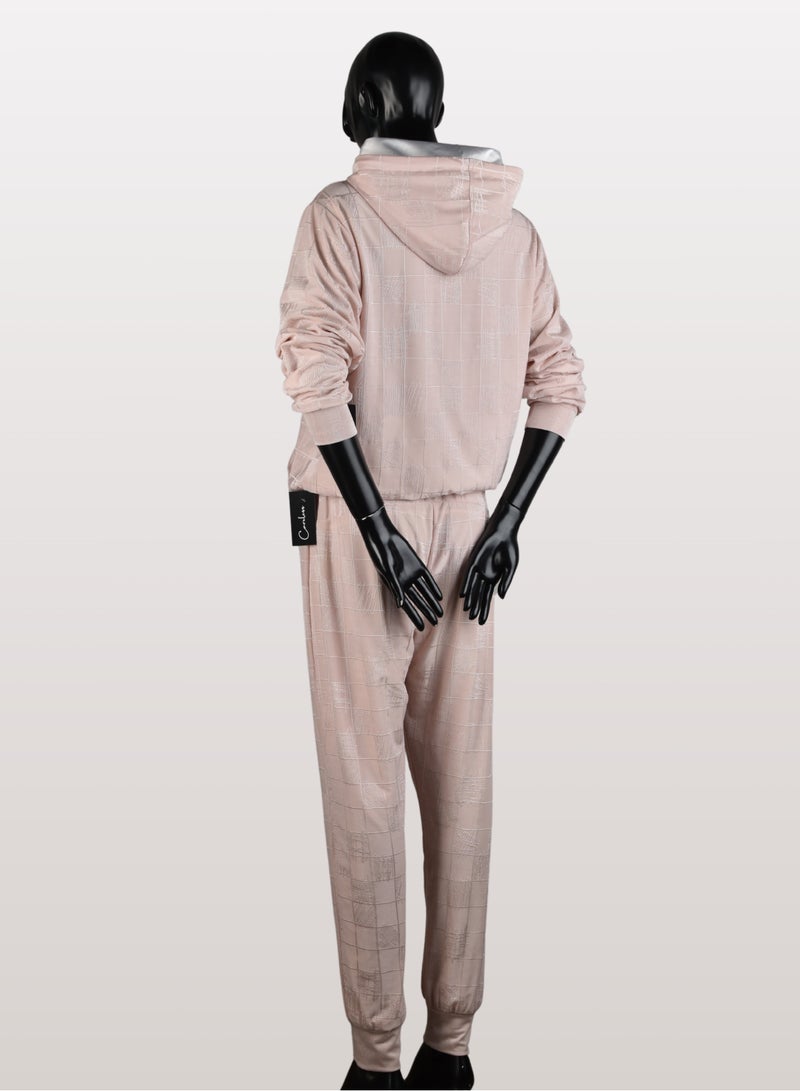 Sana'a Kayum Old Rose Jacquard Textured Hoodie And Track Set  - Image 5