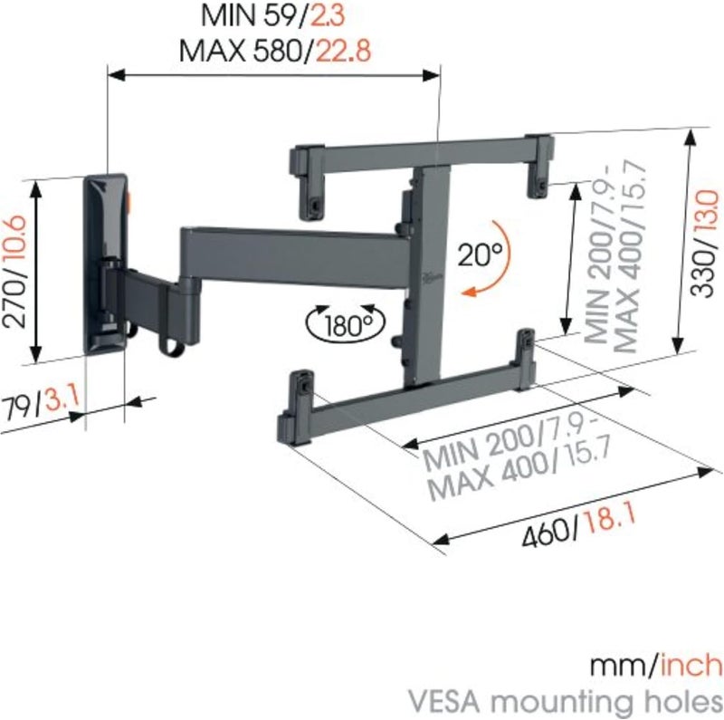 Vogel's TVM 3465 full-motion OLED TV wall bracket for 32-65 inch TVs, Max. 55 lbs (25 kg), Swivels up to 180º, Full-Motion OLED TV wall Mount, Max. VESA 400x400, Universal compatibility - Image 5