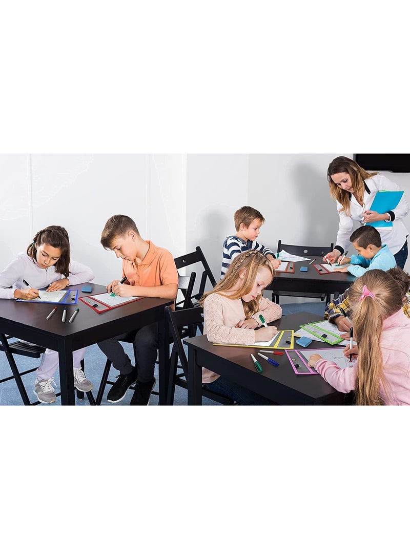 Dry Erase Pockets, Reusable Plastic Sleeves, Waterproof Dry Erase Sheet Protectors,Teaching Supplies, for Classroom, School, Office, Home, Mixed Colors(10x14 inches, 10 Pack) - Image 4