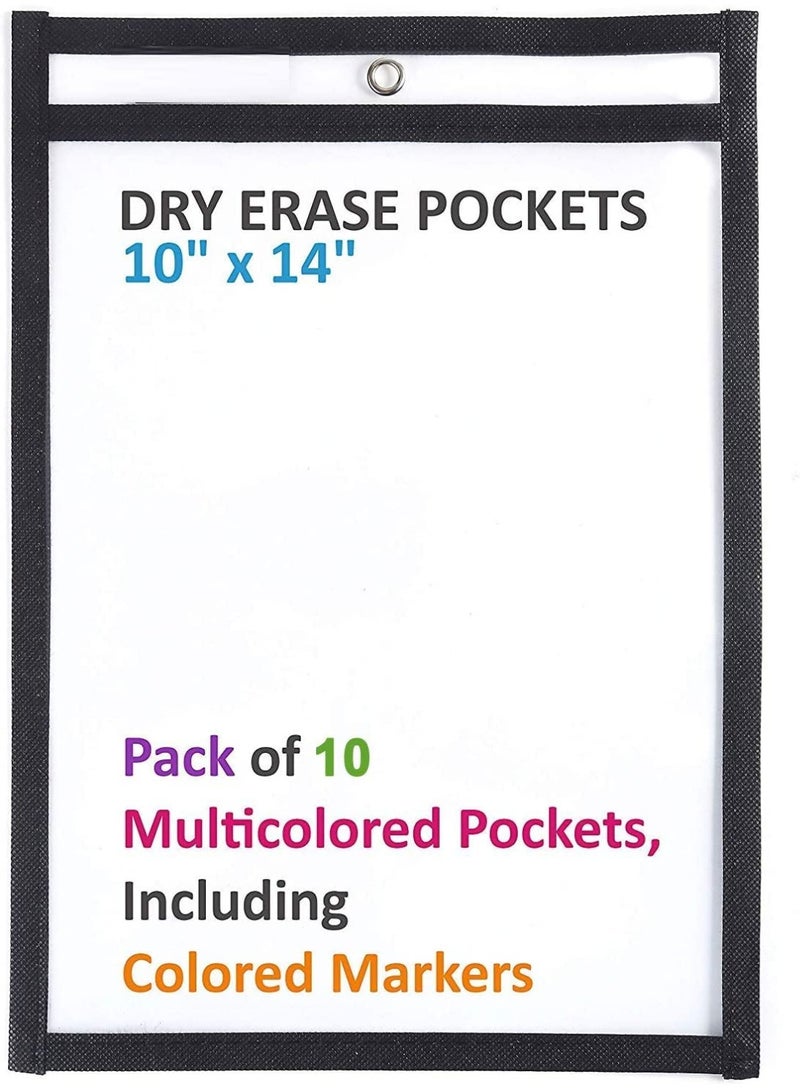 Dry Erase Pockets, Reusable Plastic Sleeves, Waterproof Dry Erase Sheet Protectors,Teaching Supplies, for Classroom, School, Office, Home, Mixed Colors(10x14 inches, 10 Pack) - Image 2