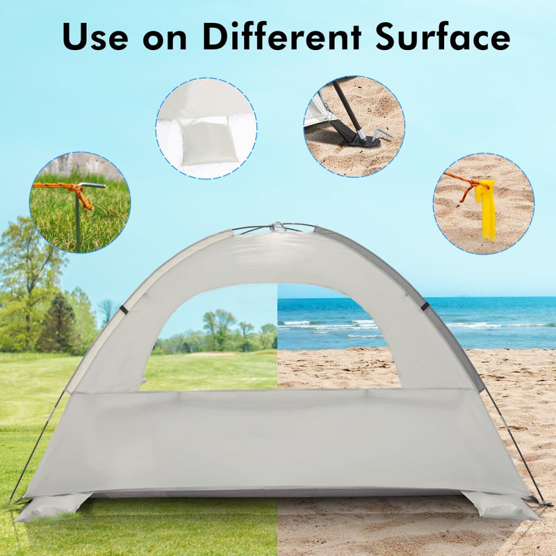 WhiteFang Beach Tent Anti-UV Portable Sun Shade Shelter for 3 Person, Extendable Floor with 3 Ventilating Mesh Windows Plus Carrying Bag, Stakes and Guy Lines (Baby's Breath) - Image 5
