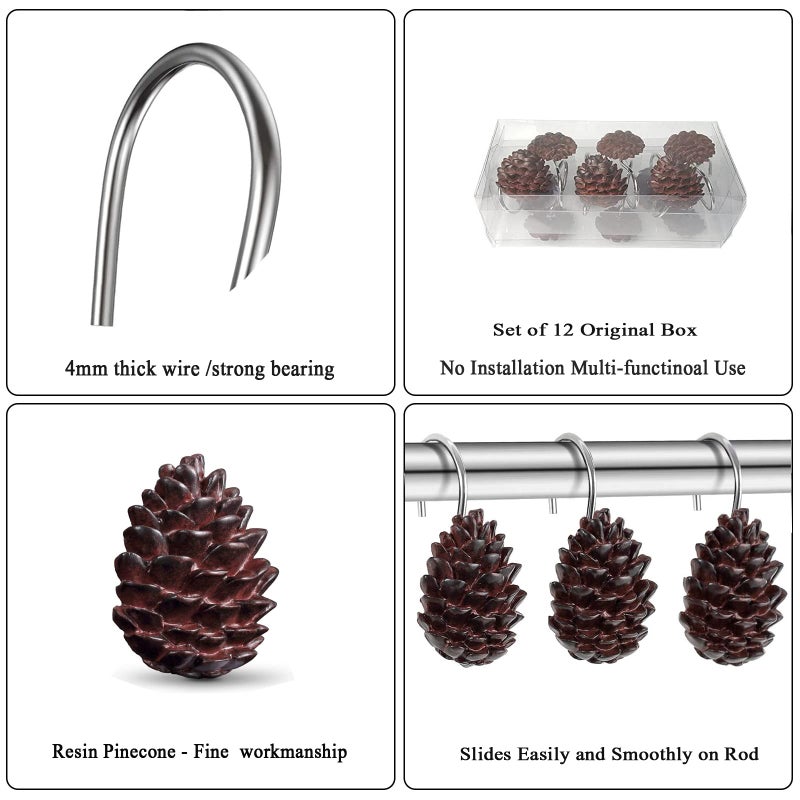 Gracelife Set of 12 Pinecone Shower Curtain Hooks Bathroom Rolling Hangers Curtain Sliding Hooks Resin Pothook - Image 2