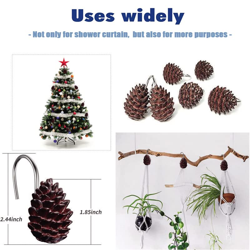 Gracelife Set of 12 Pinecone Shower Curtain Hooks Bathroom Rolling Hangers Curtain Sliding Hooks Resin Pothook - Image 3