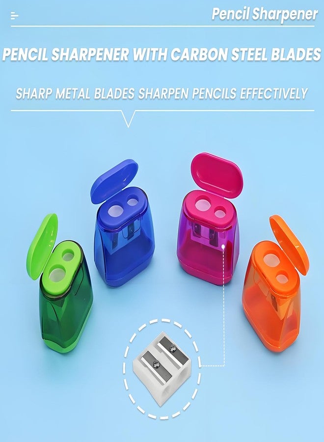 Aurbuex 7-Pack Manual Pencil Sharpeners Compact & Portable, 4 Colors, Dual-Hole Design for Pencils, Crayons & Eyebrow Pencils Easy Clean, Travel Friendly - Image 3