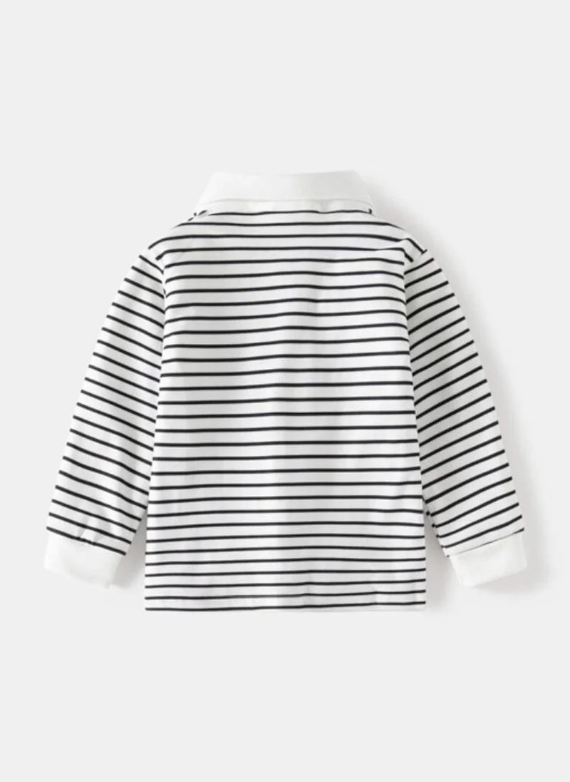 YUNIQEE White  Striped Polo Collar T-shirt