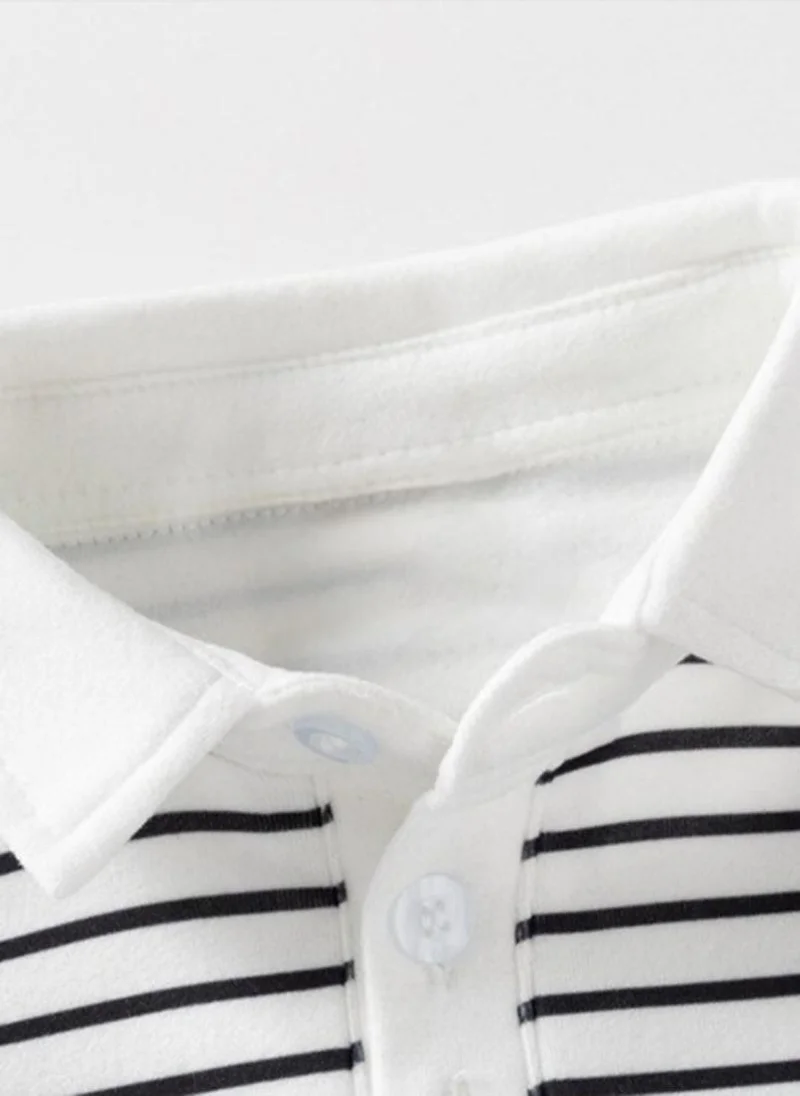 يونيكي White  Striped Polo Collar T-shirt
