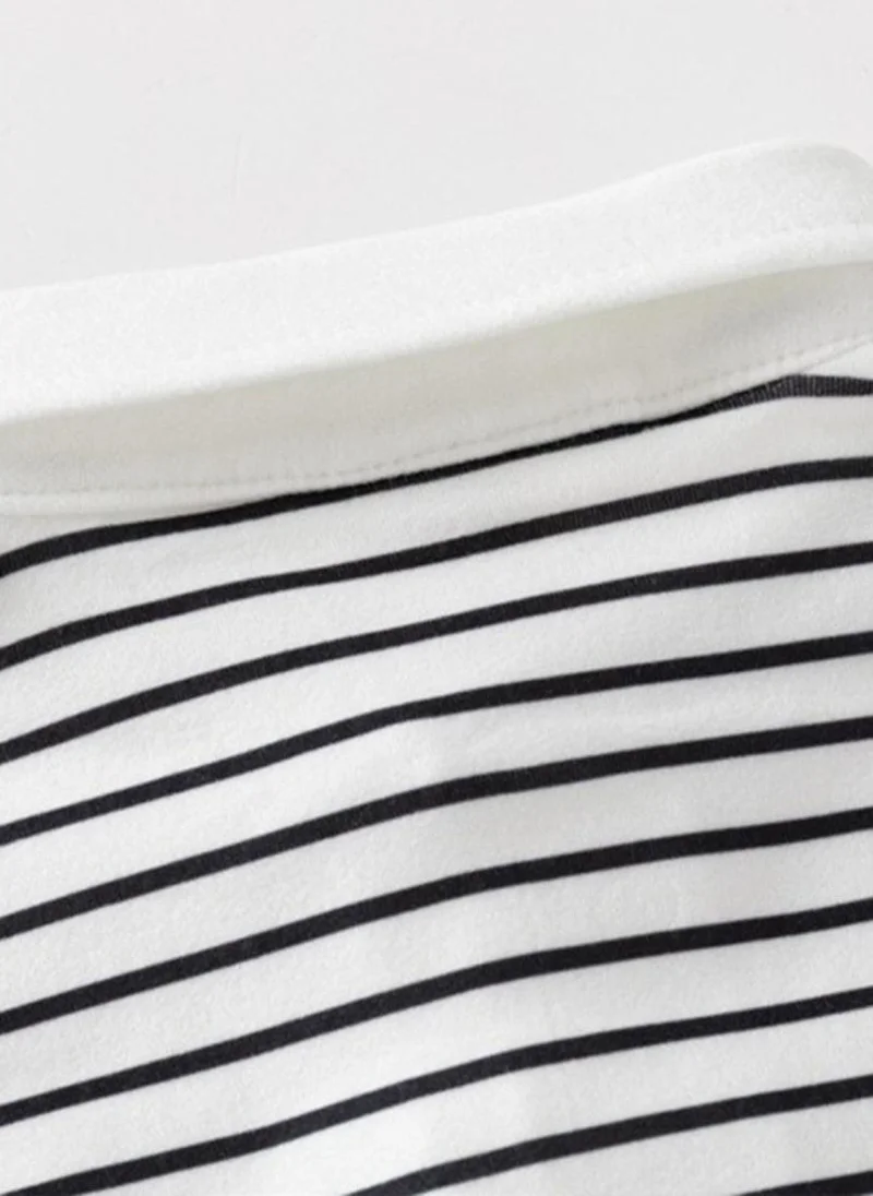 يونيكي White  Striped Polo Collar T-shirt